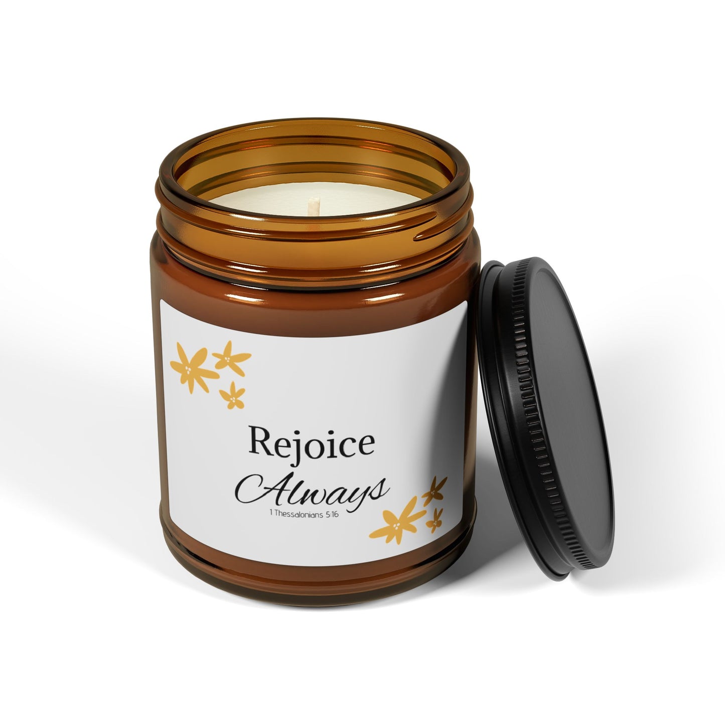 Rejoice Always Scented Soy Candle - Amber Jar, Multi-Size, Perfect for Relaxation and Gifting