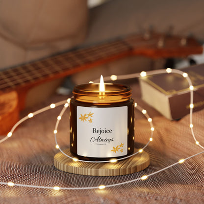 Rejoice Always Scented Soy Candle - Amber Jar, Multi-Size, Perfect for Relaxation and Gifting