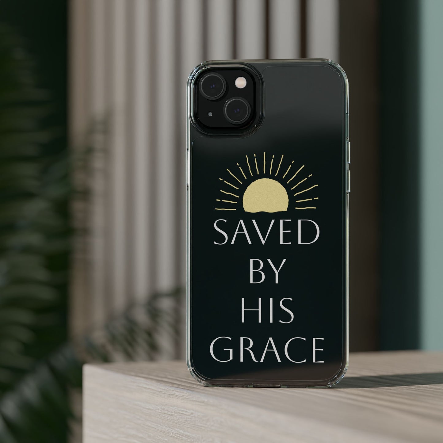 Inspirational Clear Phone Case - Saved By His Grace